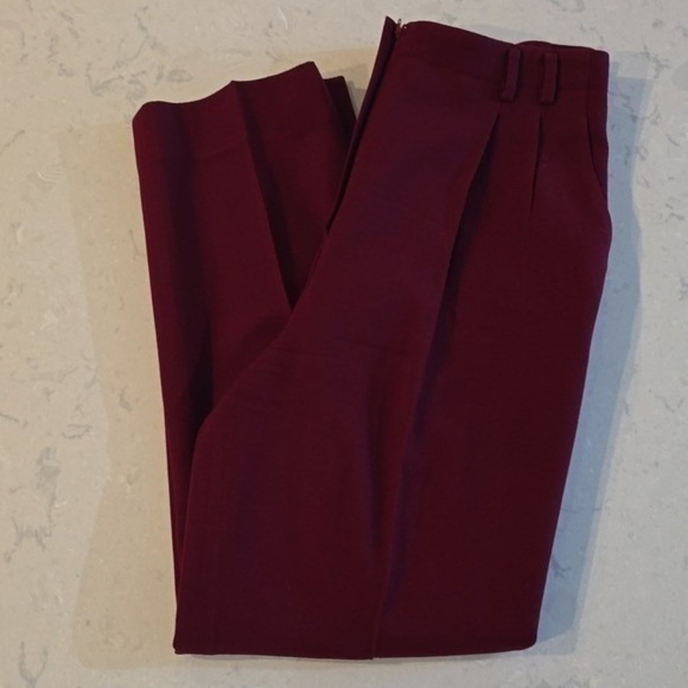 Kasper & Company ASL Burgundy Wool Pleated Dress Pant Womens 12 Vintage Trousers